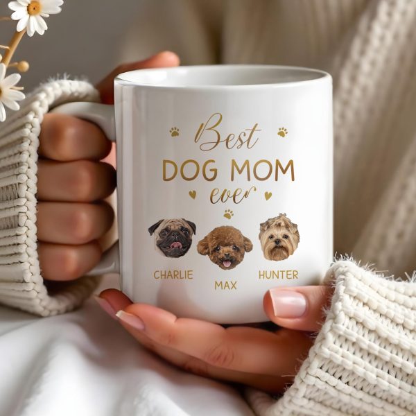Best Dog Mom Ever With Cute Dog Faces And Paws - Personalized Custom Coffee Mug - PET091_MG Best Dog Mom Ever With Cute Dog Faces And Paws - Personalized Custom Coffee Mug - PET091_MG
