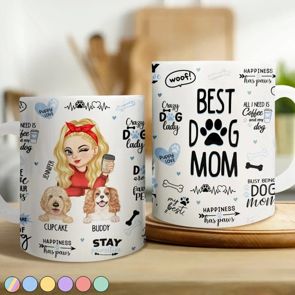 Best Dog Mom Puppy Love - Personalized White Edge-to-Edge Mug Best Dog Mom Puppy Love - Personalized White Edge-to-Edge Mug