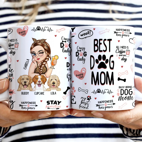 Best Dog Mom Puppy Love - Personalized White Edge-to-Edge Mug Best Dog Mom Puppy Love - Personalized White Edge-to-Edge Mug