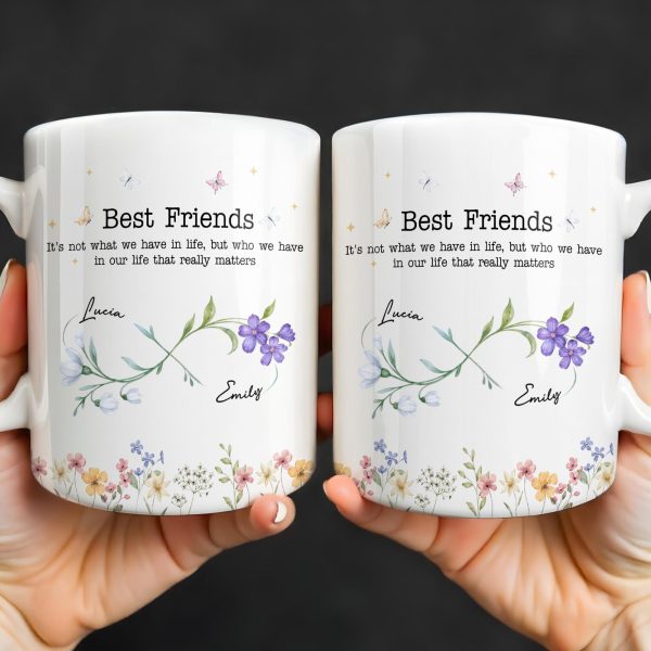 Best Friends, Lifes True Treasures, Flowers And Butterflies - Personalized Custom Coffee Mug - BST515_MG Best Friends, Lifes True Treasures, Flowers And Butterflies - Personalized Custom Coffee Mug - BST515_MG