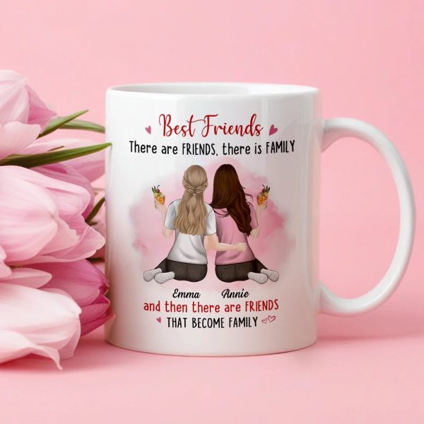 Best Friends White Ceramic Mug Personalized for Two Friends That Become Family, Cute Everyday Coffee Gift Best Friends White Ceramic Mug Personalized for Two Friends That Become Family, Cute Everyday Coffee Gift