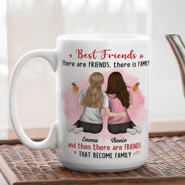 Best Friends White Ceramic Mug Personalized for Two Friends That Become Family, Cute Everyday Coffee Gift Best Friends White Ceramic Mug Personalized for Two Friends That Become Family, Cute Everyday Coffee Gift