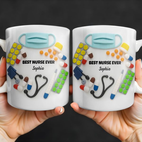 Best Nurse Ever With Stethoscope And Medical Tools - Personalized Custom Coffee Mug - NUR057_MG