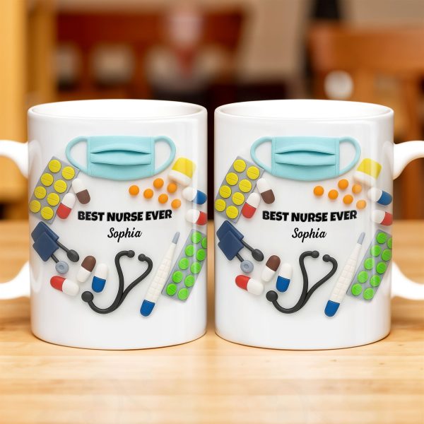 Best Nurse Ever With Stethoscope And Medical Tools - Personalized Custom Coffee Mug - NUR057_MG