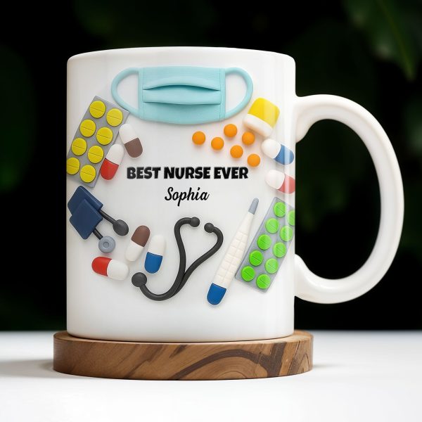 Best Nurse Ever With Stethoscope And Medical Tools - Personalized Custom Coffee Mug - NUR057_MG