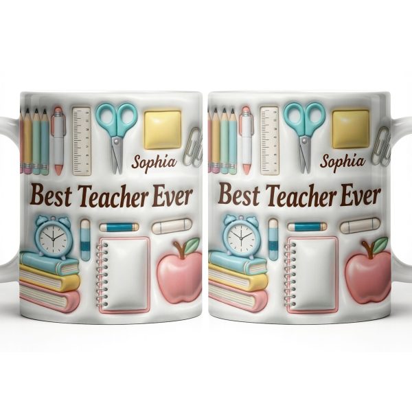 Best Teacher Ever With School Supplies Design - Personalized Custom Coffee Mug - TEACH068_MG