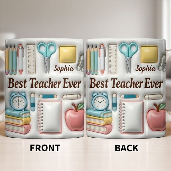 Best Teacher Ever With School Supplies Design - Personalized Custom Coffee Mug - TEACH068_MG