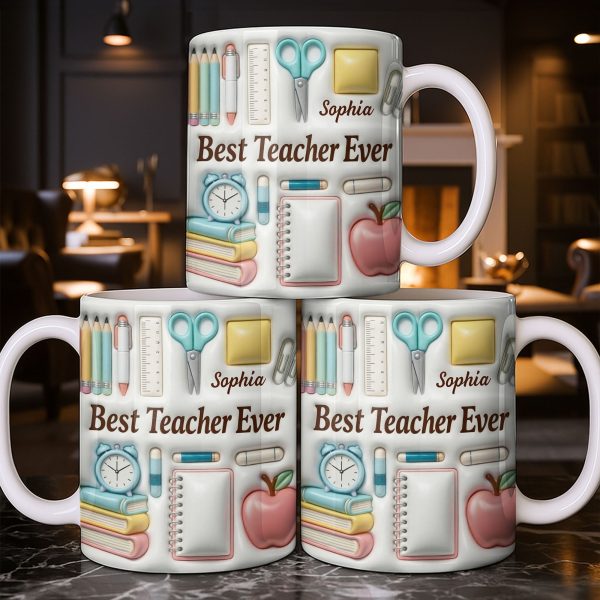 Best Teacher Ever With School Supplies Design - Personalized Custom Coffee Mug - TEACH068_MG