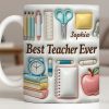 Best Teacher Ever With School Supplies Design - Personalized Custom Coffee Mug - TEACH068_MG