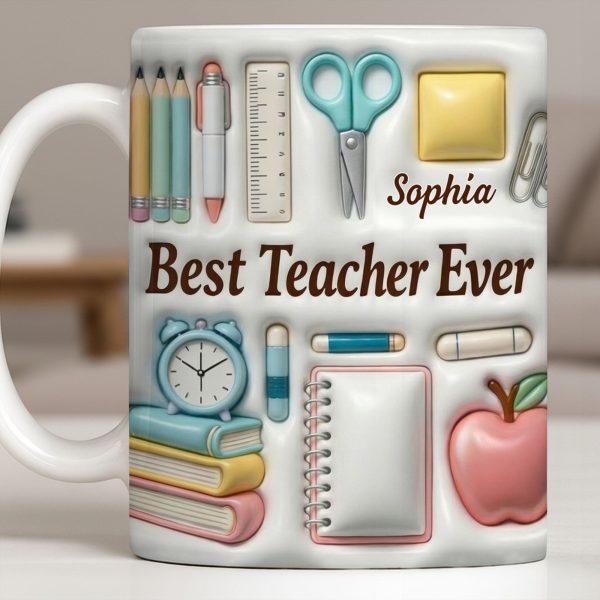 Best Teacher Ever With School Supplies Design - Personalized Custom Coffee Mug - TEACH068_MG