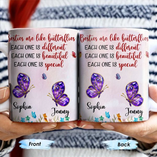 Besties Are Like Butterflies, Beautiful And Special - Personalized Custom Coffee Mug - BST483_MG Besties Are Like Butterflies, Beautiful And Special - Personalized Custom Coffee Mug - BST483_MG