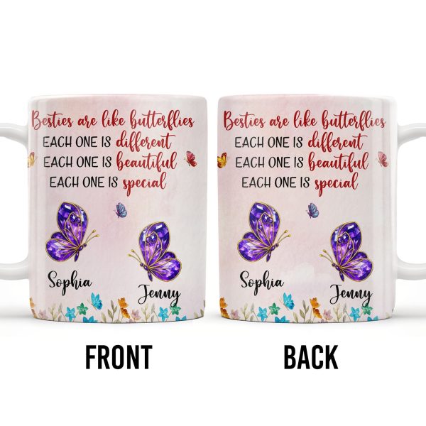 Besties Are Like Butterflies, Beautiful And Special - Personalized Custom Coffee Mug - BST483_MG Besties Are Like Butterflies, Beautiful And Special - Personalized Custom Coffee Mug - BST483_MG