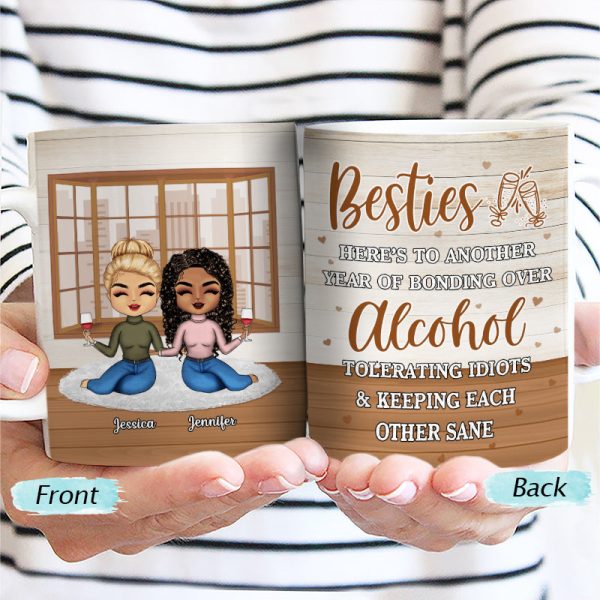 Besties Chibi Bonding Over Alcohol - Personalized Custom White Edge-to-Edge Mug Besties Chibi Bonding Over Alcohol - Personalized Custom White Edge-to-Edge Mug