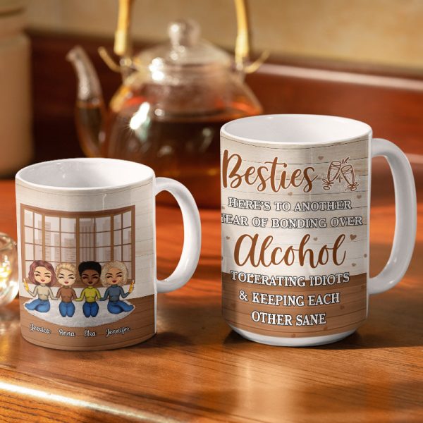 Besties Chibi Bonding Over Alcohol - Personalized Custom White Edge-to-Edge Mug Besties Chibi Bonding Over Alcohol - Personalized Custom White Edge-to-Edge Mug