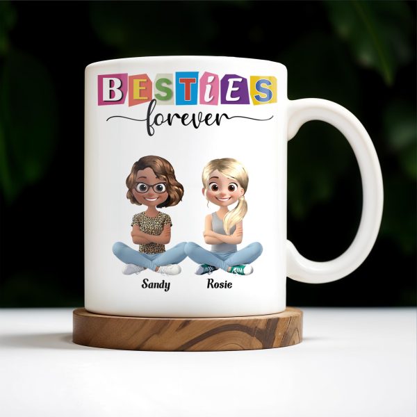 Besties Forever, Cartoon Characters - Personalized Custom Coffee Mug - BST164_MG Besties Forever, Cartoon Characters - Personalized Custom Coffee Mug - BST164_MG
