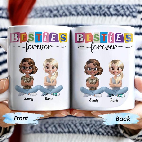 Besties Forever, Cartoon Characters - Personalized Custom Coffee Mug - BST164_MG Besties Forever, Cartoon Characters - Personalized Custom Coffee Mug - BST164_MG