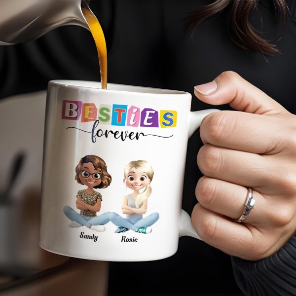 Besties Forever, Cartoon Characters - Personalized Custom Coffee Mug - BST164_MG Besties Forever, Cartoon Characters - Personalized Custom Coffee Mug - BST164_MG