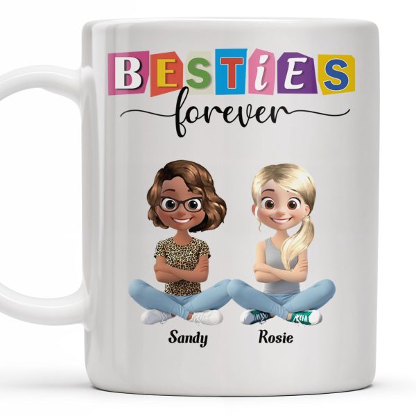 Besties Forever, Cartoon Characters - Personalized Custom Coffee Mug - BST164_MG Besties Forever, Cartoon Characters - Personalized Custom Coffee Mug - BST164_MG