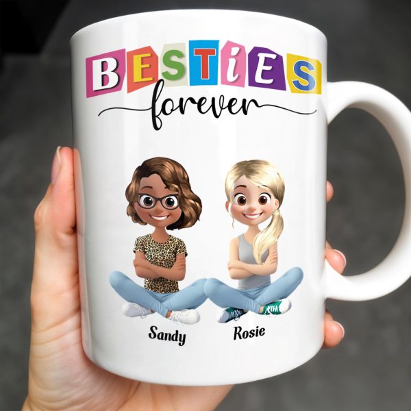 Besties Forever, Cartoon Characters - Personalized Custom Coffee Mug - BST164_MG Besties Forever, Cartoon Characters - Personalized Custom Coffee Mug - BST164_MG