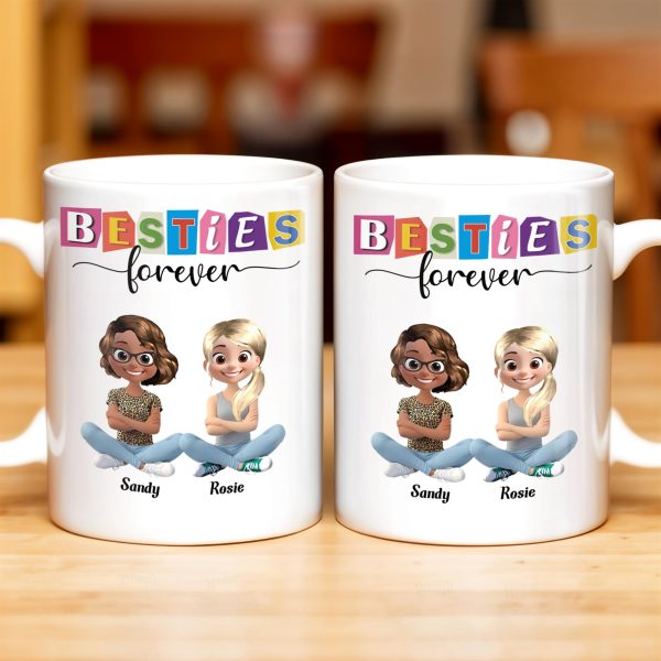 Besties Forever, Cartoon Characters - Personalized Custom Coffee Mug - BST164_MG Besties Forever, Cartoon Characters - Personalized Custom Coffee Mug - BST164_MG