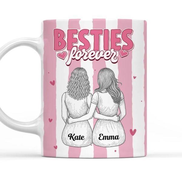 Besties Forever Ceramic Mug, Personalized Coffee Mug for Best Friend or Sister, Sweet Hug Illustration Unique Gift