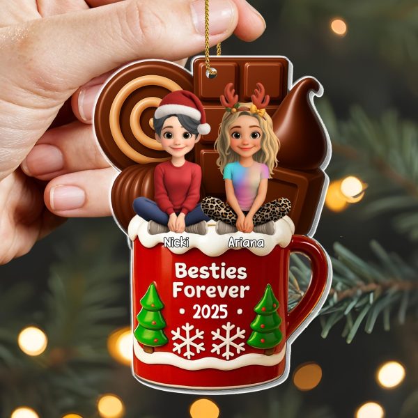 Besties Forever Christmas Mug With Trees And Snowflakes - Personalized Custom Acrylic Ornament, Christmas Gift - BST442_ACO Besties Forever Christmas Mug With Trees And Snowflakes - Personalized Custom Acrylic Ornament, Christmas Gift - BST442_ACO
