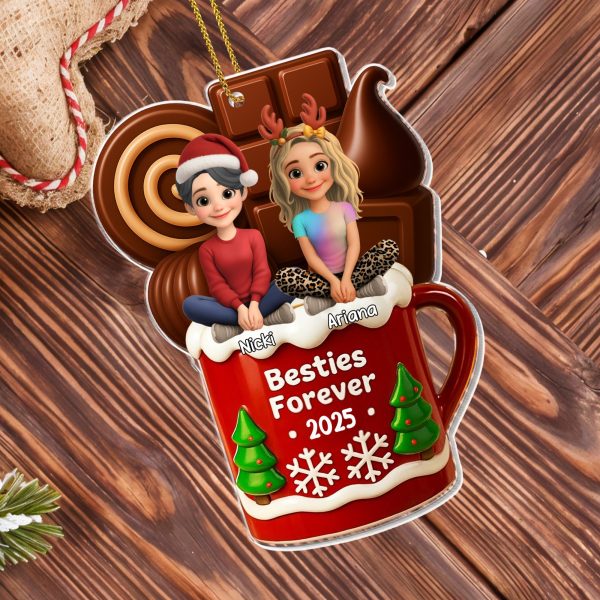 Besties Forever Christmas Mug With Trees And Snowflakes - Personalized Custom Acrylic Ornament, Christmas Gift - BST442_ACO Besties Forever Christmas Mug With Trees And Snowflakes - Personalized Custom Acrylic Ornament, Christmas Gift - BST442_ACO