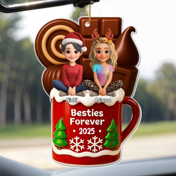 Besties Forever Christmas Mug With Trees And Snowflakes - Personalized Custom Acrylic Ornament, Christmas Gift - BST442_ACO Besties Forever Christmas Mug With Trees And Snowflakes - Personalized Custom Acrylic Ornament, Christmas Gift - BST442_ACO