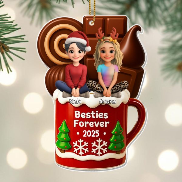 Besties Forever Christmas Mug With Trees And Snowflakes - Personalized Custom Acrylic Ornament, Christmas Gift - BST442_ACO Besties Forever Christmas Mug With Trees And Snowflakes - Personalized Custom Acrylic Ornament, Christmas Gift - BST442_ACO