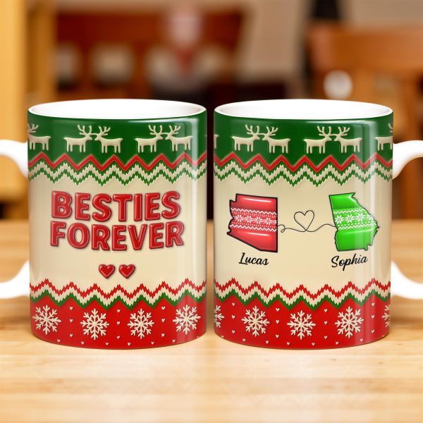 Besties Forever Christmas Sweater Design - Personalized Custom Coffee Mug - BST421_MG Besties Forever Christmas Sweater Design - Personalized Custom Coffee Mug - BST421_MG