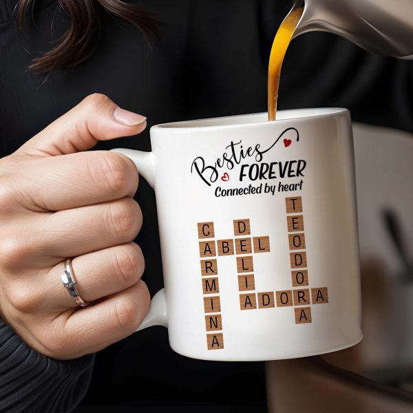 Besties Forever Connected By Heart Mug With Heart And Scrabble Tiles - Personalized Custom Coffee Mug - BST127_MG Besties Forever Connected By Heart Mug With Heart And Scrabble Tiles - Personalized Custom Coffee Mug - BST127_MG