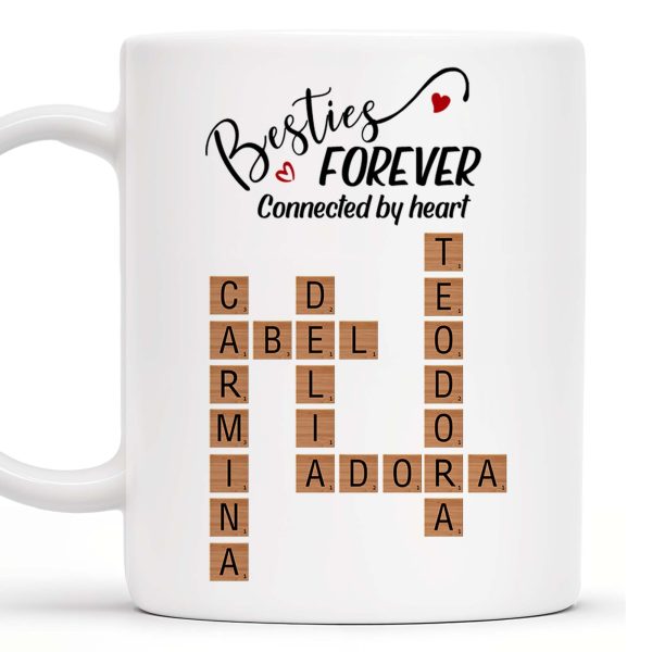Besties Forever Connected By Heart Mug With Heart And Scrabble Tiles - Personalized Custom Coffee Mug - BST127_MG Besties Forever Connected By Heart Mug With Heart And Scrabble Tiles - Personalized Custom Coffee Mug - BST127_MG