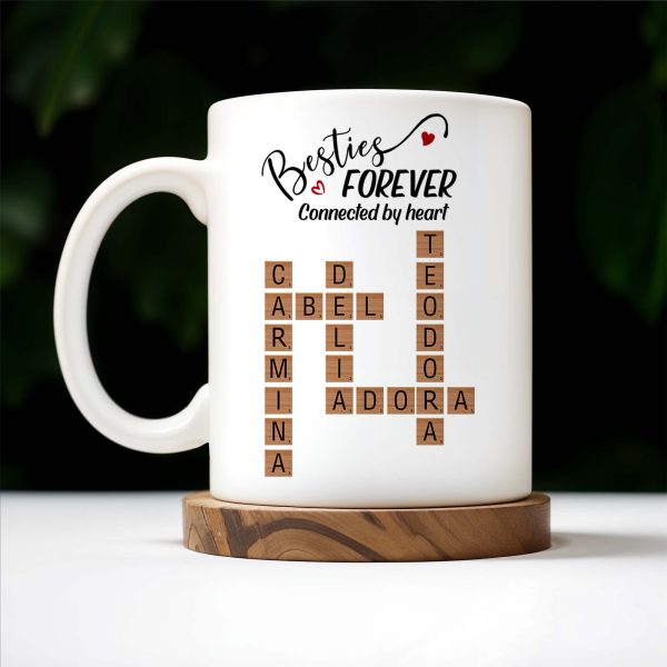 Besties Forever Connected By Heart Mug With Heart And Scrabble Tiles - Personalized Custom Coffee Mug - BST127_MG Besties Forever Connected By Heart Mug With Heart And Scrabble Tiles - Personalized Custom Coffee Mug - BST127_MG