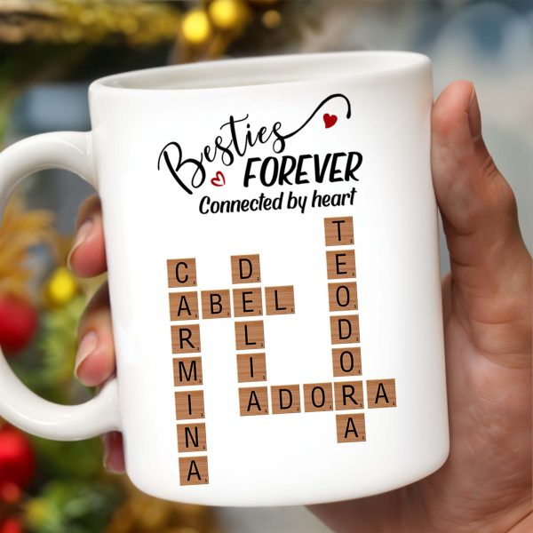 Besties Forever Connected By Heart Mug With Heart And Scrabble Tiles - Personalized Custom Coffee Mug - BST127_MG Besties Forever Connected By Heart Mug With Heart And Scrabble Tiles - Personalized Custom Coffee Mug - BST127_MG