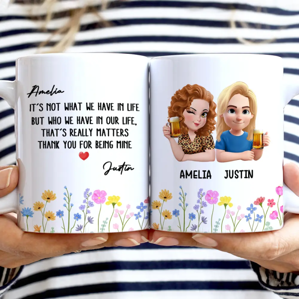 Besties Friendship Thank You For Being In Mine - Personalized White Edge-to-Edge Mug Besties Friendship Thank You For Being In Mine - Personalized White Edge-to-Edge Mug