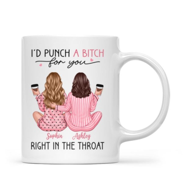 Besties In Pink Pajamas, I'd Punch A Bitch For You Personalized Mug, Funny Christmas, New Year Gift, Galentine's Day Gift For Best Friends Besties In Pink Pajamas, I'd Punch A Bitch For You Personalized Mug, Funny Christmas, New Year Gift, Galentine's Day Gift For Best Friends