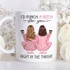 Besties In Pink Pajamas, I'd Punch A Bitch For You Personalized Mug, Funny Christmas, New Year Gift, Galentine's Day Gift For Best Friends Besties In Pink Pajamas, I'd Punch A Bitch For You Personalized Mug, Funny Christmas, New Year Gift, Galentine's Day Gift For Best Friends