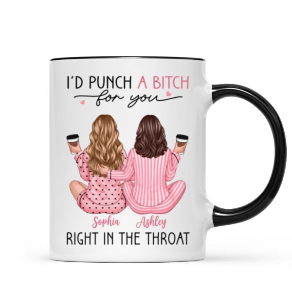 Besties In Pink Pajamas, I'd Punch A Bitch For You Personalized Mug, Funny Christmas, New Year Gift, Galentine's Day Gift For Best Friends Besties In Pink Pajamas, I'd Punch A Bitch For You Personalized Mug, Funny Christmas, New Year Gift, Galentine's Day Gift For Best Friends