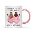Besties In Pink Pajamas, I'd Punch A Bitch For You Personalized Mug, Funny Christmas, New Year Gift, Galentine's Day Gift For Best Friends Besties In Pink Pajamas, I'd Punch A Bitch For You Personalized Mug, Funny Christmas, New Year Gift, Galentine's Day Gift For Best Friends