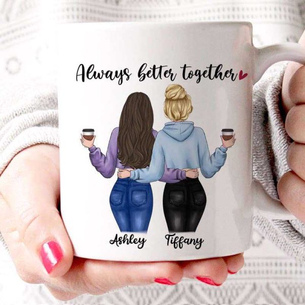 Besties Modern Girls Back View Standing Personalized Mug Besties Modern Girls Back View Standing Personalized Mug