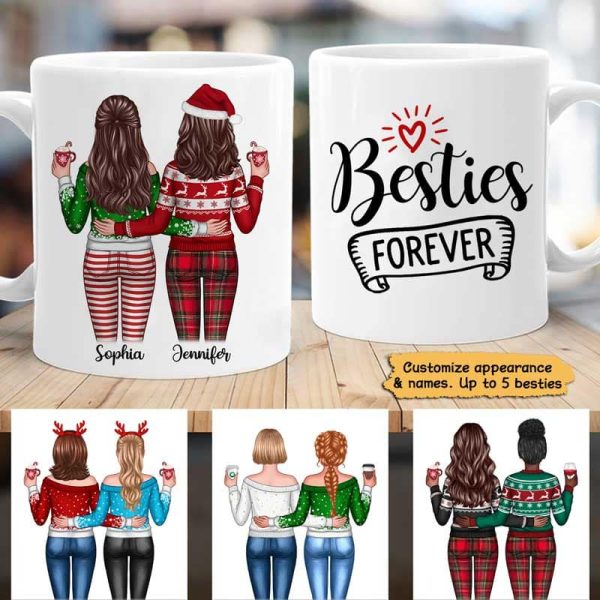 Besties Sisters Forever Christmas Besties Standing Back View Personalized Mug Besties Sisters Forever Christmas Besties Standing Back View Personalized Mug