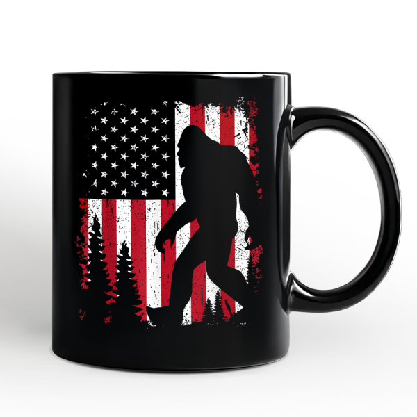 Bigfoot American Flag Personalized Mug, Patriotic Sasquatch Gift with Custom Name Bigfoot American Flag Personalized Mug, Patriotic Sasquatch Gift with Custom Name