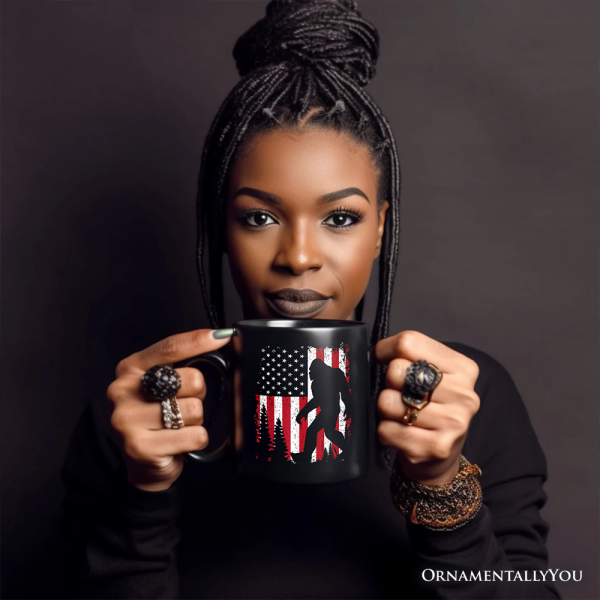 Bigfoot American Flag Personalized Mug, Patriotic Sasquatch Gift with Custom Name Bigfoot American Flag Personalized Mug, Patriotic Sasquatch Gift with Custom Name