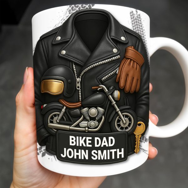 Bike Dad, Motorcycle and Leather Jacket - Personalized Custom Coffee Mug - FAM330_MG
