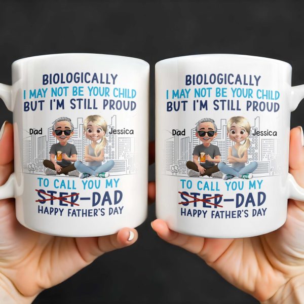 Biologically I May Not Be Your Child But I'm Still Proud To Call You My Step-Dad, Cartoon Characters and City Skyline - Personalized Custom Coffee Mug - DAD139_MG Biologically I May Not Be Your Child But I'm Still Proud To Call You My Step-Dad, Cartoon Characters and City Skyline - Personalized Custom Coffee Mug - DAD139_MG