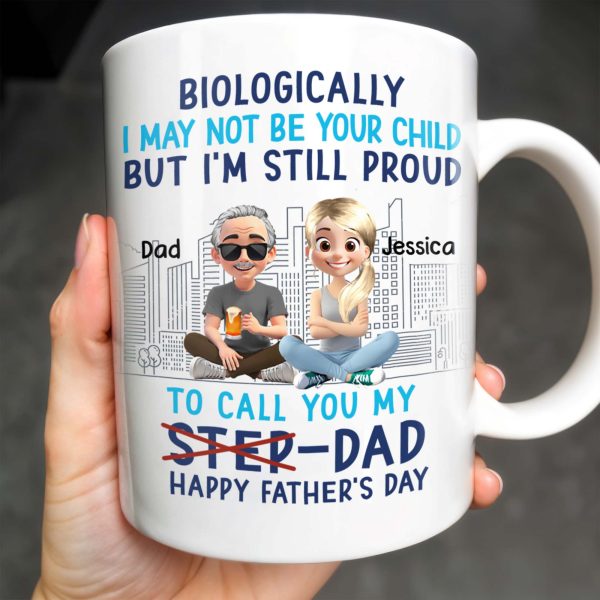 Biologically I May Not Be Your Child But I'm Still Proud To Call You My Step-Dad, Cartoon Characters and City Skyline - Personalized Custom Coffee Mug - DAD139_MG Biologically I May Not Be Your Child But I'm Still Proud To Call You My Step-Dad, Cartoon Characters and City Skyline - Personalized Custom Coffee Mug - DAD139_MG