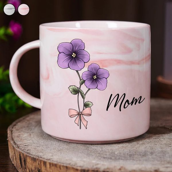 Birth Flowers Mom Grandma Nana - Personalized Marble Mug Birth Flowers Mom Grandma Nana - Personalized Marble Mug