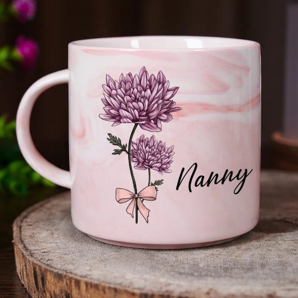 Birth Flowers Mom Grandma Nana - Personalized Marble Mug Birth Flowers Mom Grandma Nana - Personalized Marble Mug