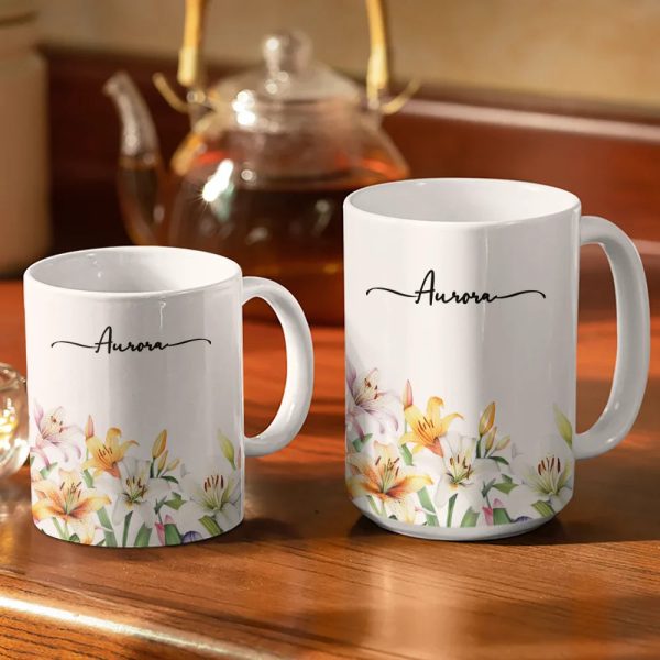 Birth Month Flower Watercolor Blooming In Love - Personalized White Edge-to-Edge Mug Birth Month Flower Watercolor Blooming In Love - Personalized White Edge-to-Edge Mug