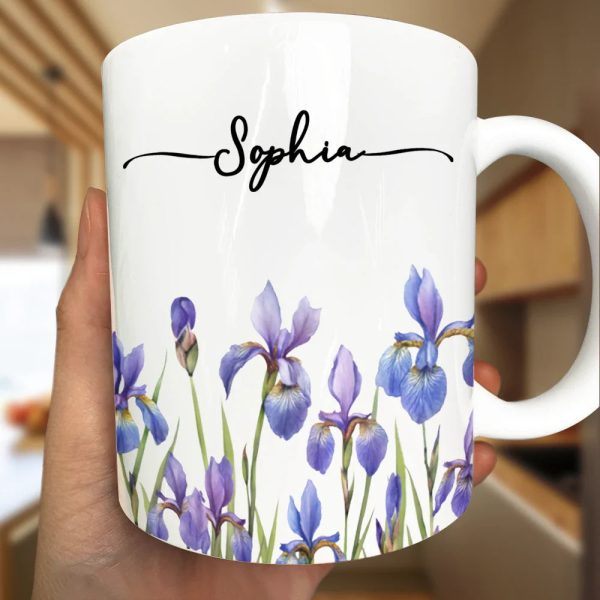 Birth Month Flower Watercolor Blooming In Love - Personalized White Edge-to-Edge Mug Birth Month Flower Watercolor Blooming In Love - Personalized White Edge-to-Edge Mug